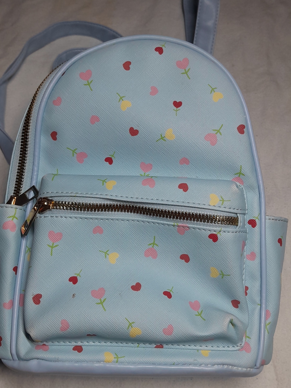 Light Blue Floral Mini Backpack with Heart Blossoms